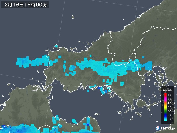 山口県の雨雲レーダー(2018年02月16日)