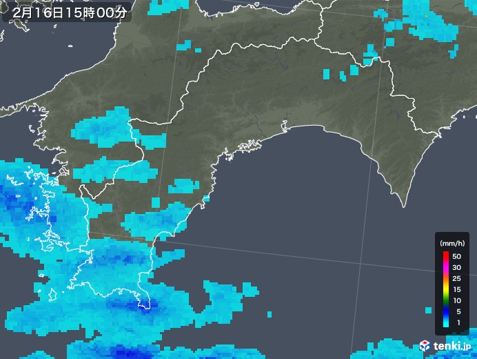 高知県の雨雲レーダー(2018年02月16日)