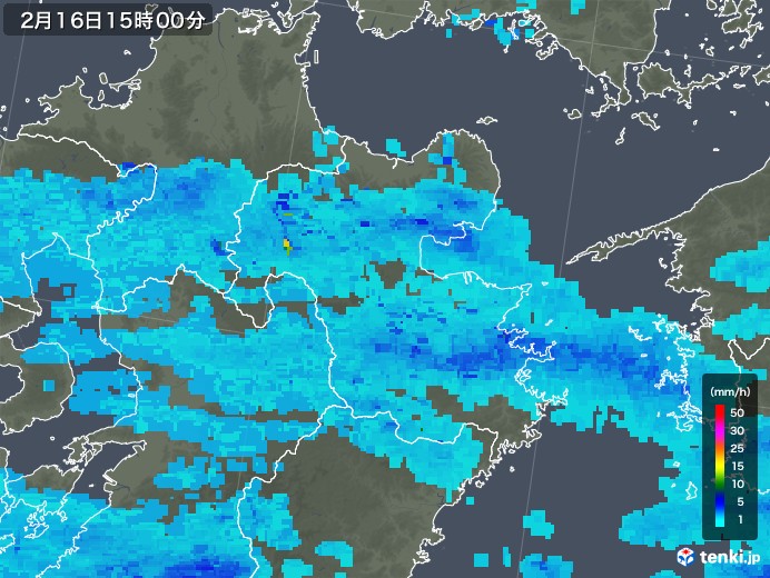 大分県の雨雲レーダー(2018年02月16日)