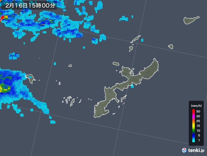 沖縄県の雨雲レーダー(2018年02月16日)