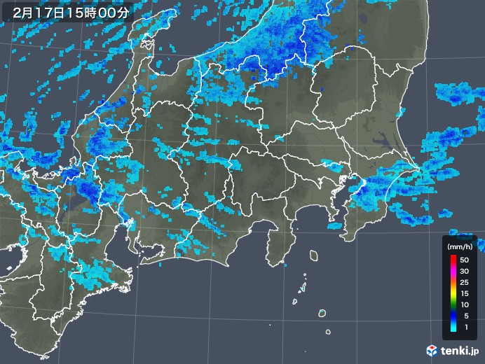 関東・甲信地方の雨雲レーダー(2018年02月17日)
