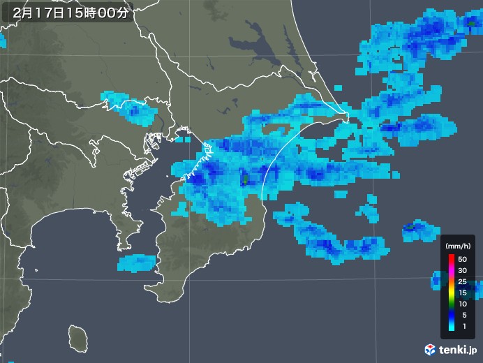 千葉県の雨雲レーダー(2018年02月17日)
