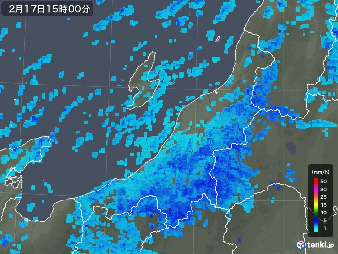 新潟県の雨雲レーダー(2018年02月17日)