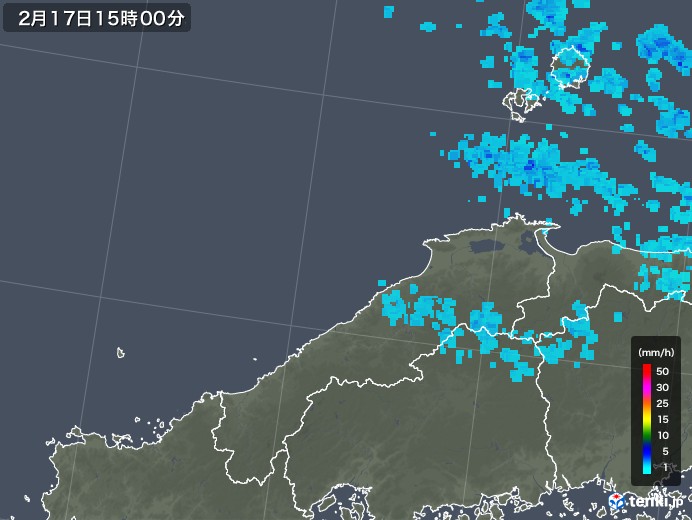 島根県の雨雲レーダー(2018年02月17日)