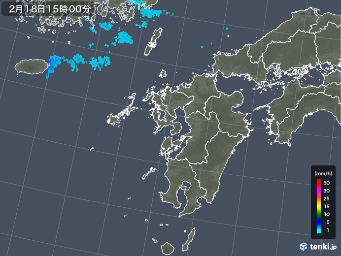 九州地方の雨雲レーダー(2018年02月18日)
