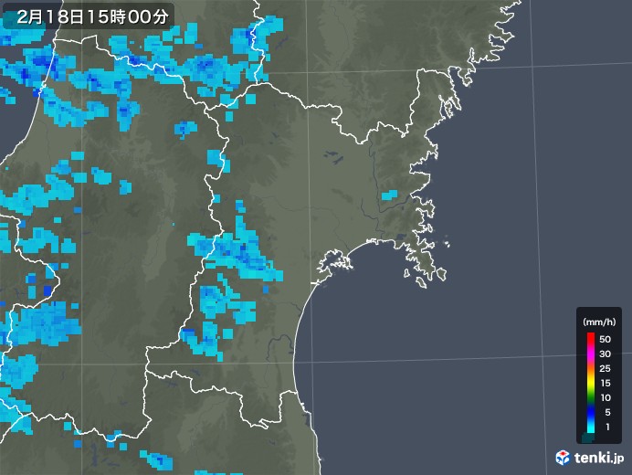 宮城県の雨雲レーダー(2018年02月18日)