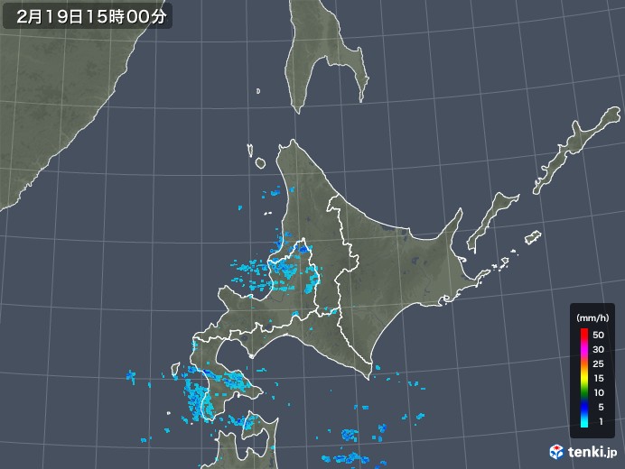 北海道地方の雨雲レーダー(2018年02月19日)