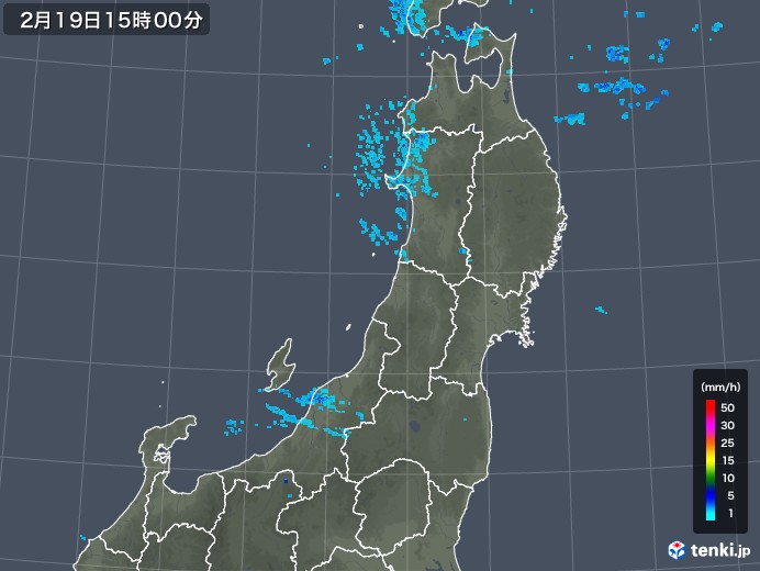 東北地方の雨雲レーダー(2018年02月19日)
