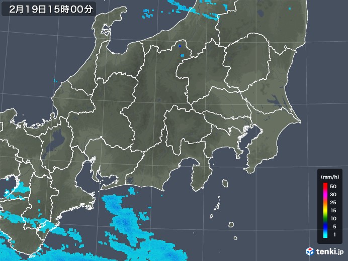 関東・甲信地方の雨雲レーダー(2018年02月19日)