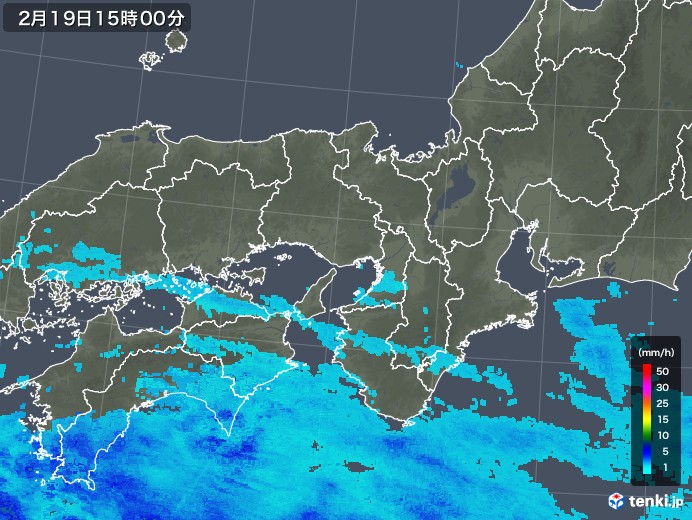 近畿地方の雨雲レーダー(2018年02月19日)