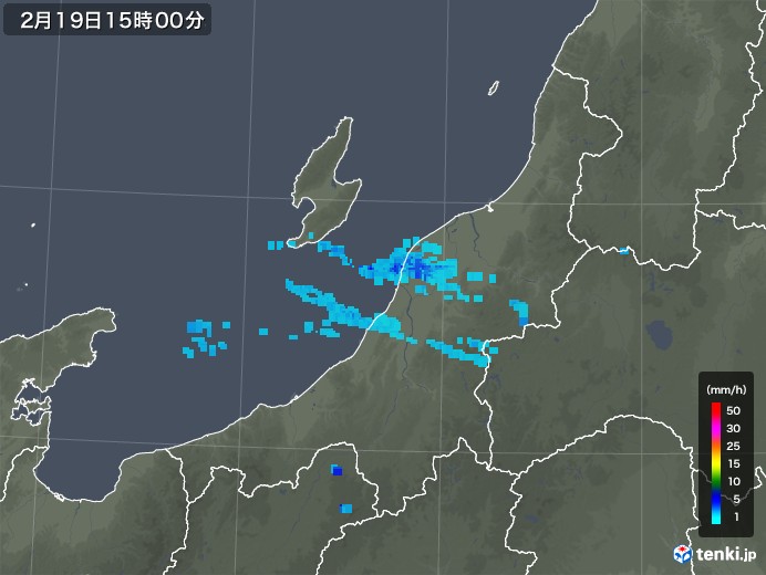 新潟県の雨雲レーダー(2018年02月19日)