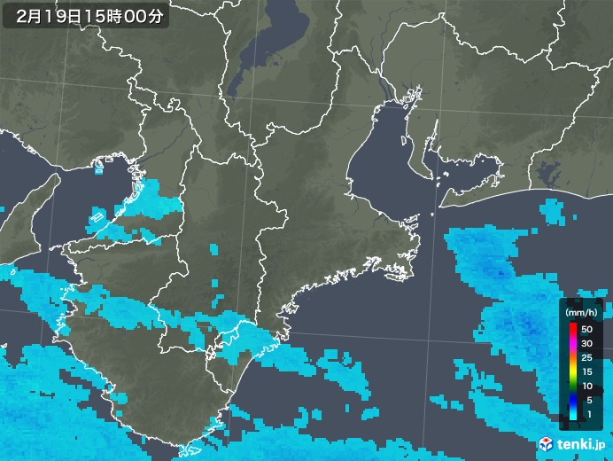 三重県の雨雲レーダー(2018年02月19日)