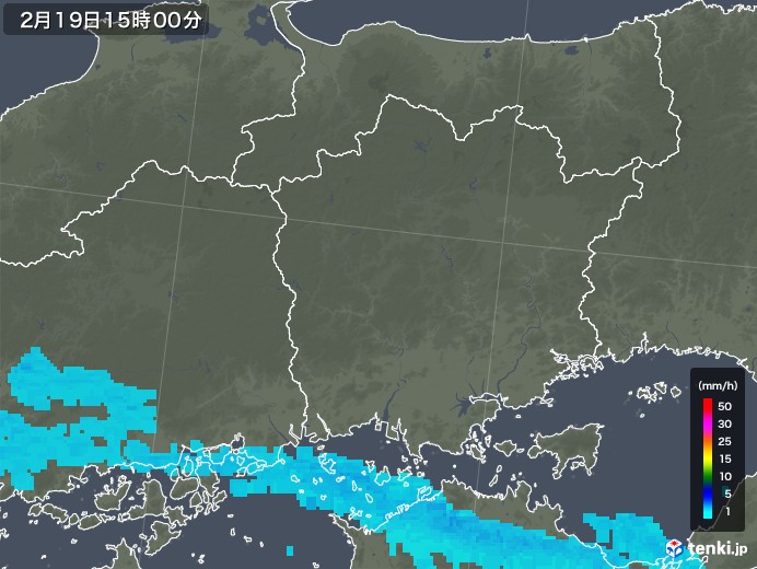 岡山県の雨雲レーダー(2018年02月19日)