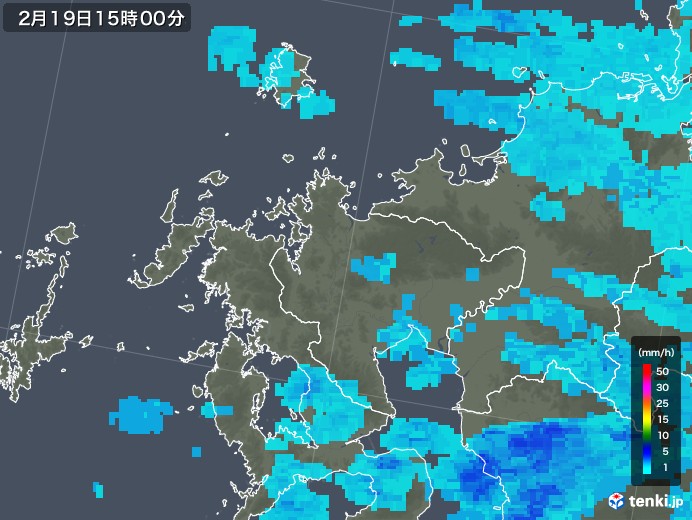 佐賀県の雨雲レーダー(2018年02月19日)