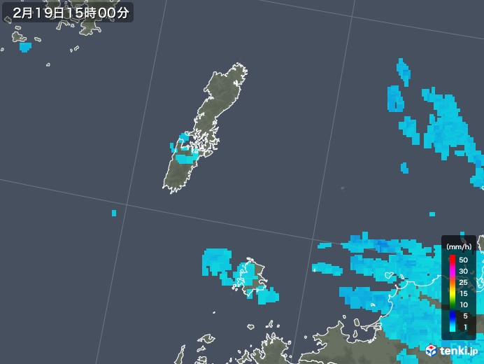 壱岐・対馬(長崎県)の雨雲レーダー(2018年02月19日)