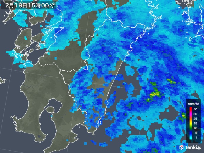 宮崎県の雨雲レーダー(2018年02月19日)