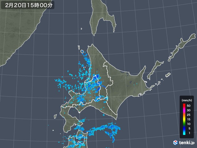 北海道地方の雨雲レーダー(2018年02月20日)