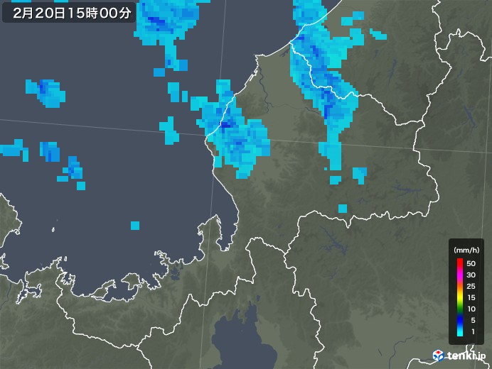 福井県の雨雲レーダー(2018年02月20日)