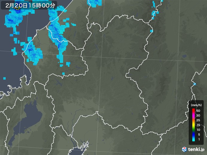 岐阜県の雨雲レーダー(2018年02月20日)