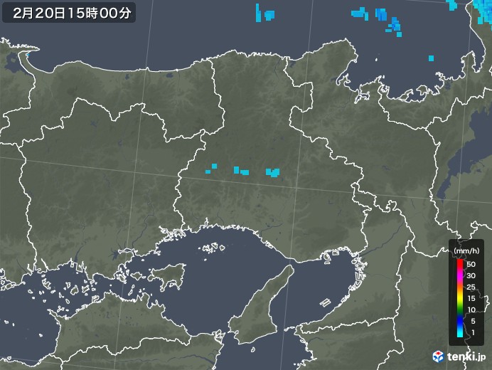 兵庫県の雨雲レーダー(2018年02月20日)