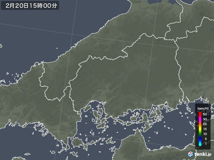 広島県の雨雲レーダー(2018年02月20日)