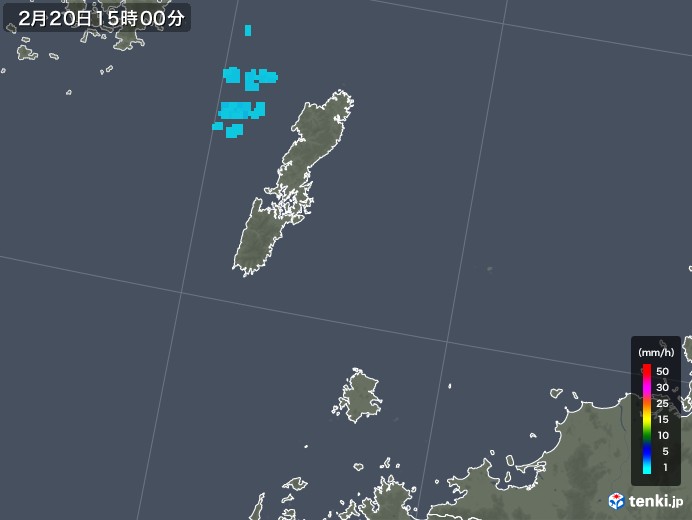 壱岐・対馬(長崎県)の雨雲レーダー(2018年02月20日)