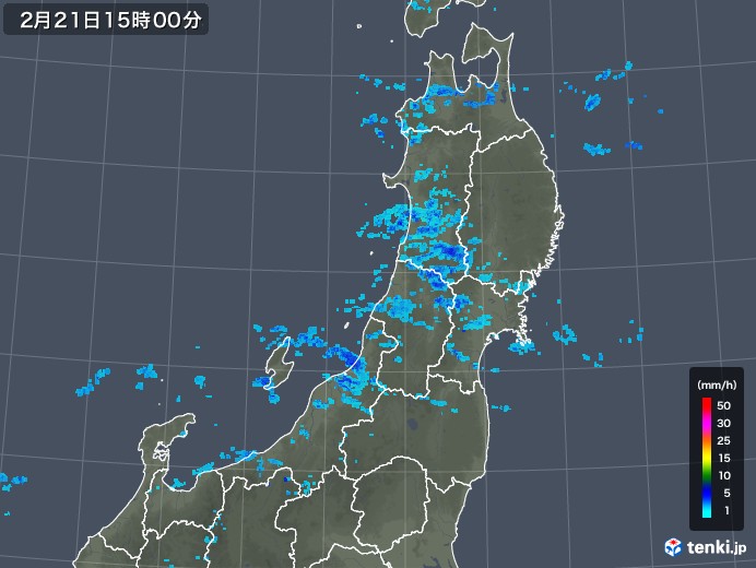 東北地方の雨雲レーダー(2018年02月21日)