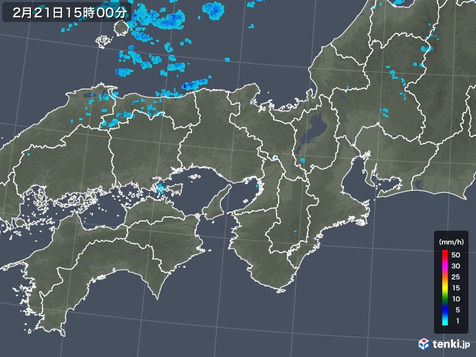 近畿地方の雨雲レーダー(2018年02月21日)
