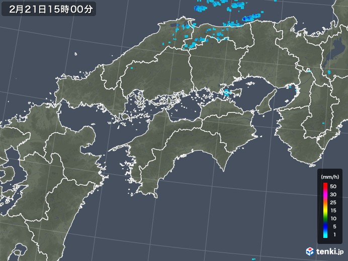 四国地方の雨雲レーダー(2018年02月21日)