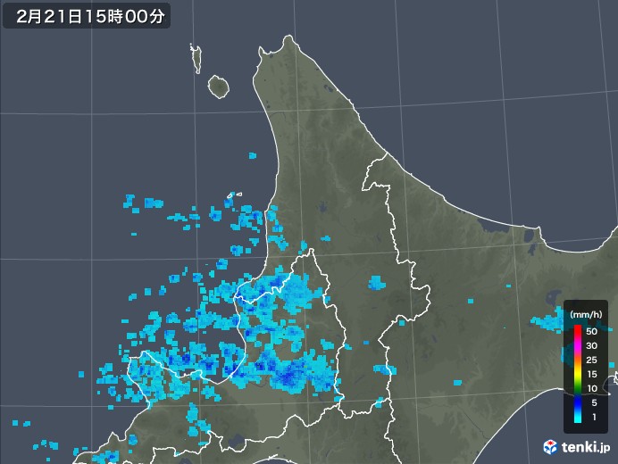 道北の雨雲レーダー(2018年02月21日)
