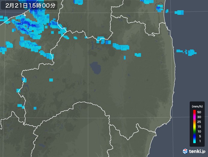 福島県の雨雲レーダー(2018年02月21日)