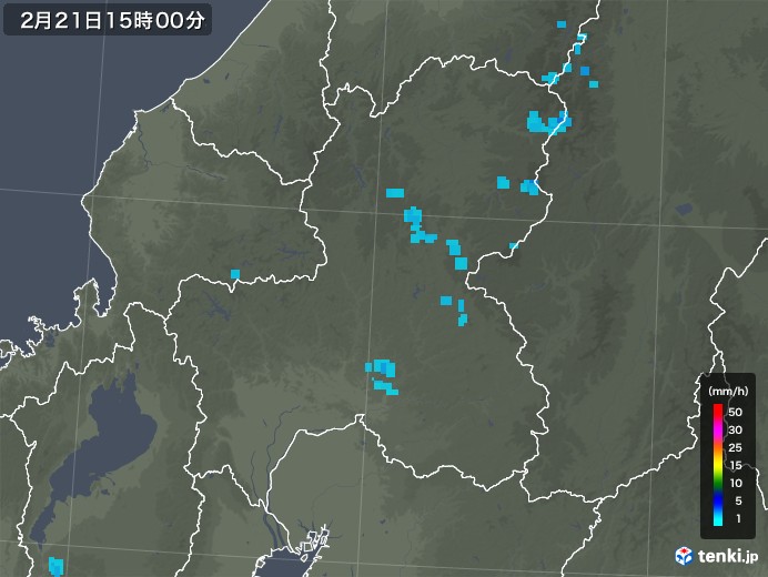 岐阜県の雨雲レーダー(2018年02月21日)