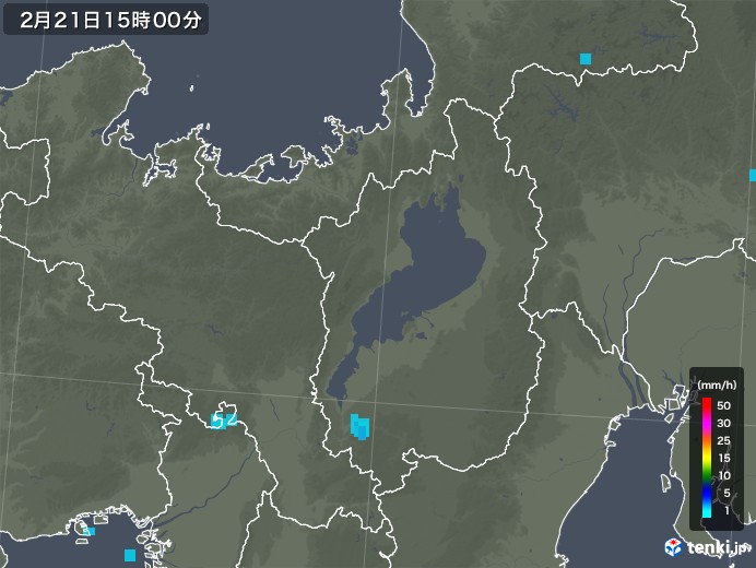 滋賀県の雨雲レーダー(2018年02月21日)