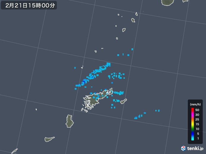 奄美諸島(鹿児島県)の雨雲レーダー(2018年02月21日)