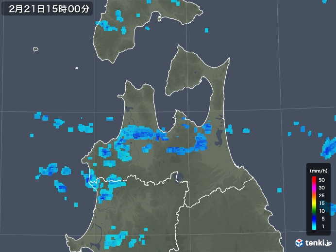 青森県の雨雲レーダー(2018年02月21日)