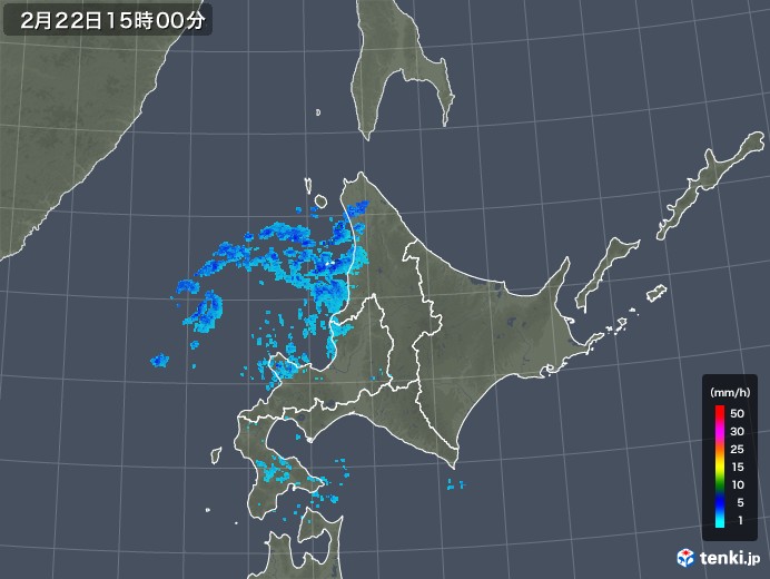 北海道地方の雨雲レーダー(2018年02月22日)