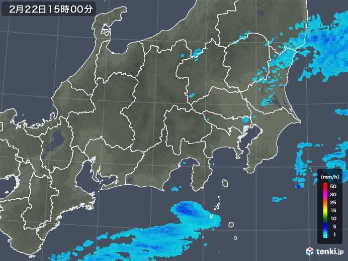 関東・甲信地方の雨雲レーダー(2018年02月22日)