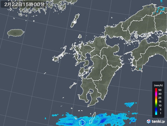 九州地方の雨雲レーダー(2018年02月22日)