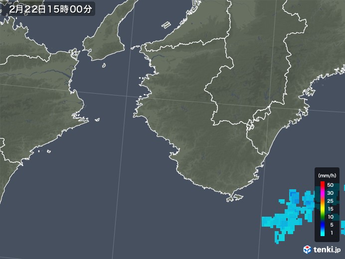 和歌山県の雨雲レーダー(2018年02月22日)