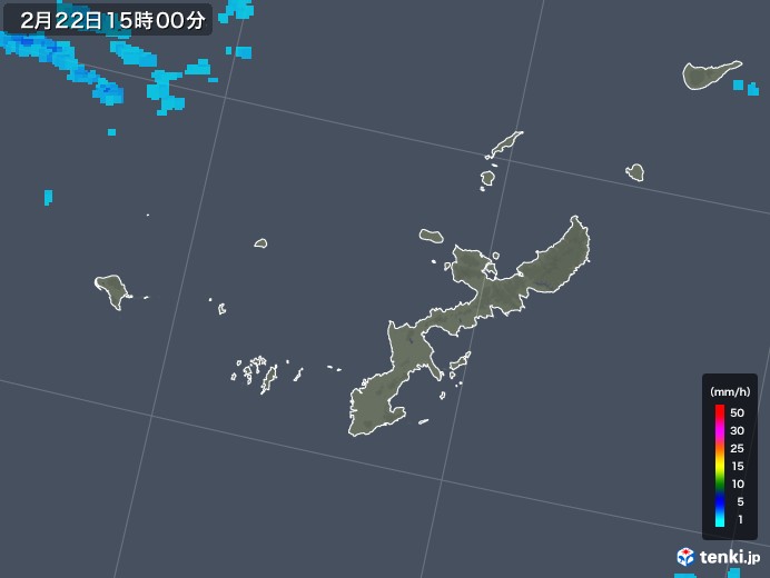 沖縄県の雨雲レーダー(2018年02月22日)