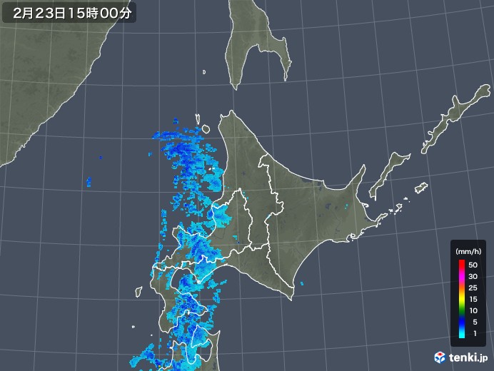 北海道地方の雨雲レーダー(2018年02月23日)