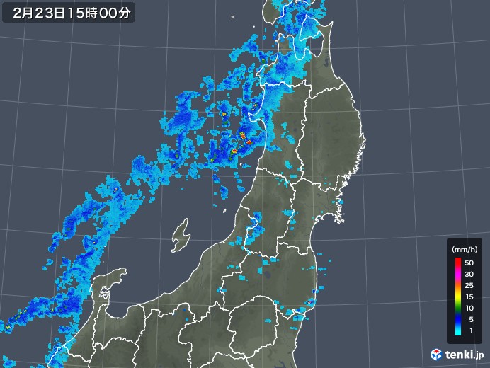 東北地方の雨雲レーダー(2018年02月23日)