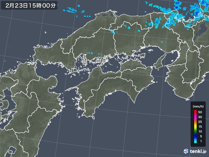 四国地方の雨雲レーダー(2018年02月23日)
