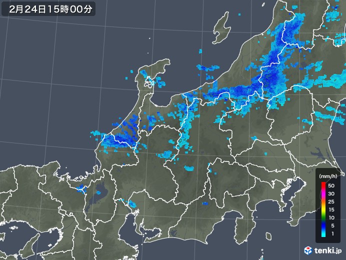 北陸地方の雨雲レーダー(2018年02月24日)