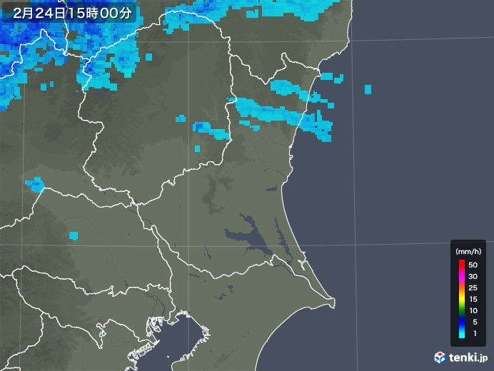 茨城県の雨雲レーダー(2018年02月24日)