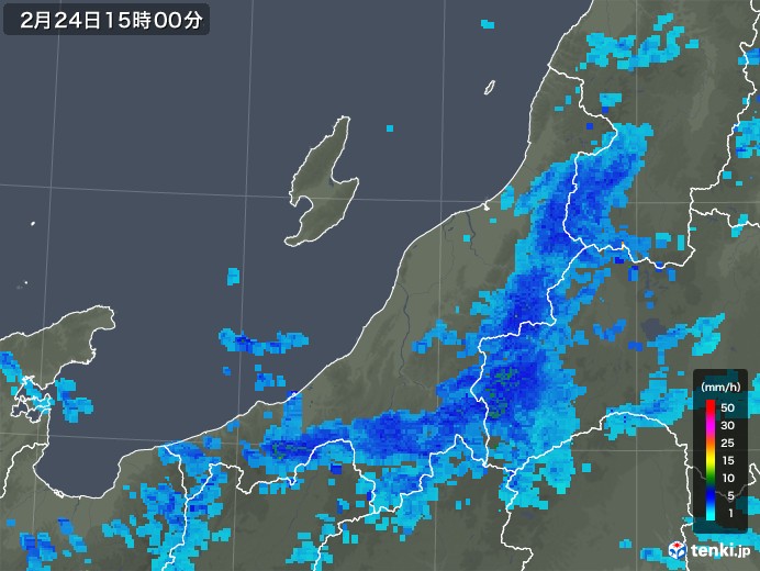 新潟県の雨雲レーダー(2018年02月24日)