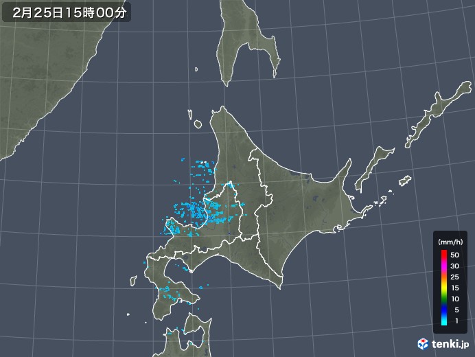 北海道地方の雨雲レーダー(2018年02月25日)