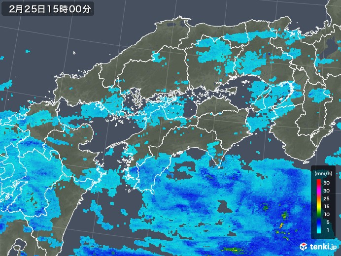 四国地方の雨雲レーダー(2018年02月25日)