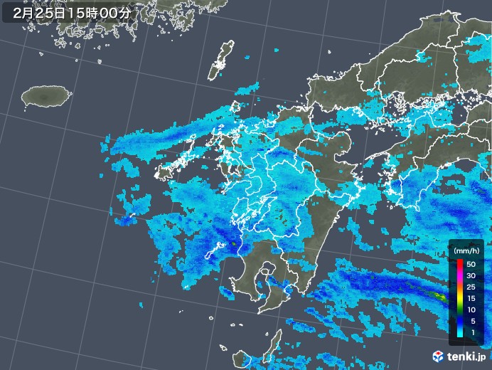 九州地方の雨雲レーダー(2018年02月25日)