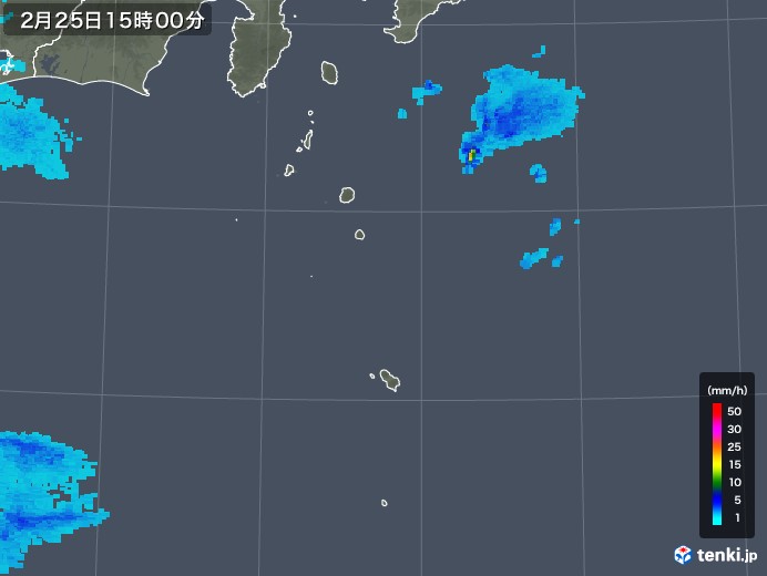 伊豆諸島(東京都)の雨雲レーダー(2018年02月25日)